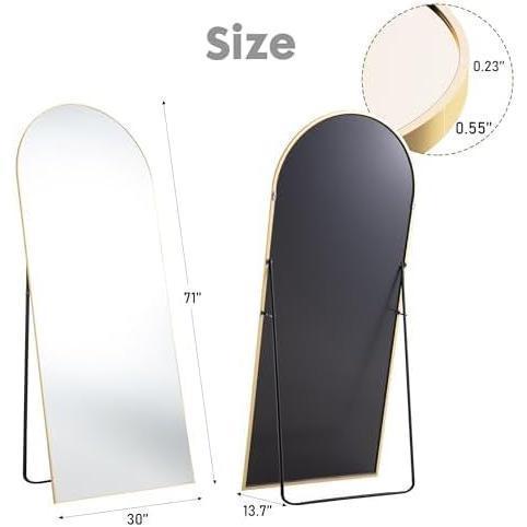 71"x26" Arch Full Length Mirror, Wall Mirror Floor Mirror with Stand Hanging or Leaning, Aluminum Alloy Frame Full Body Mirror for Bedroom, Dressing Room, Gold