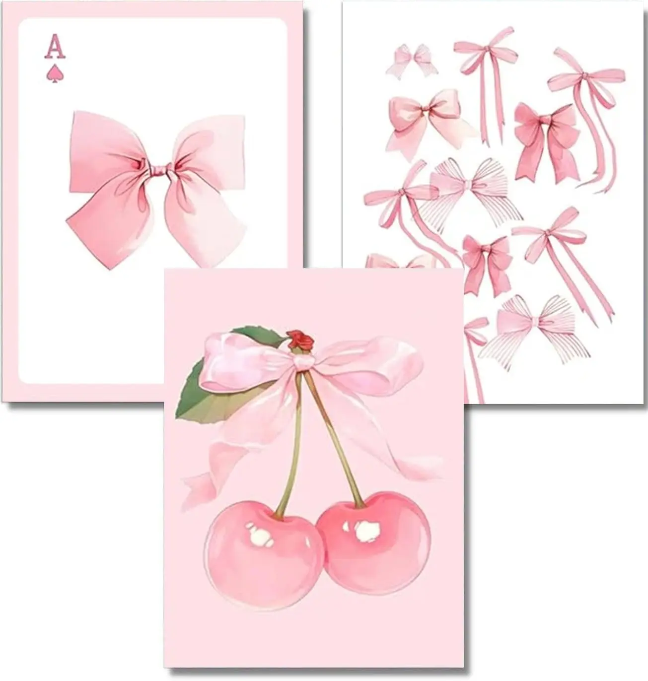 5D Pink Bow Diamond Painting DIY Diamond Art Vintage Diamond Painting Art Kit for Adults Round Full Diamond Home Decor Painting 1/3/4/6 Pack