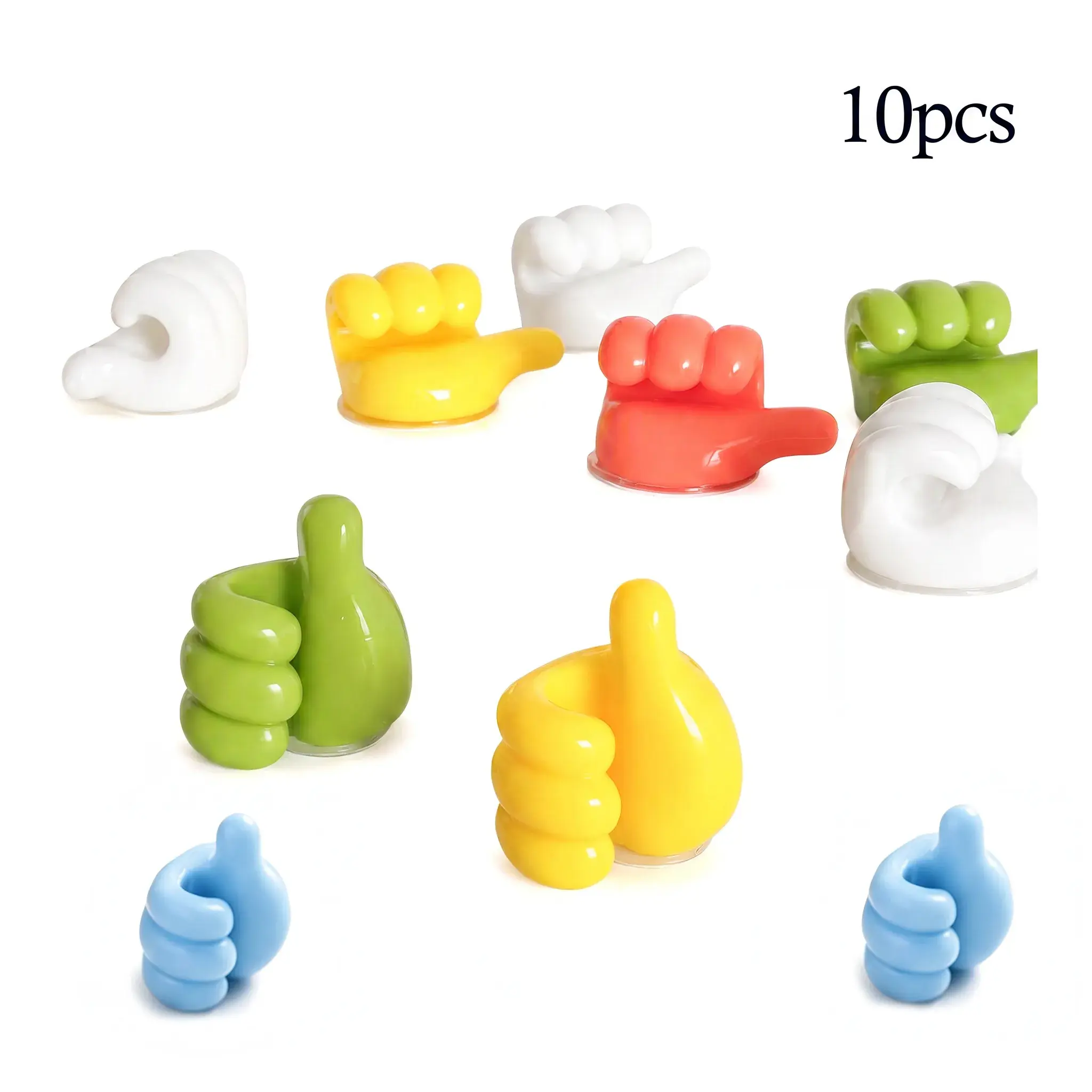 10 Pack Random Color Thumbs Up Silicone Wall Hooks, No Drill Self Adhesive Multifunctional Hook for Cable Management, Key Hanging, Kitchen Bathroom Bedroom Desk Organizer, Cute Hand Shape Decorative Utility Hooks for Household Daily Use