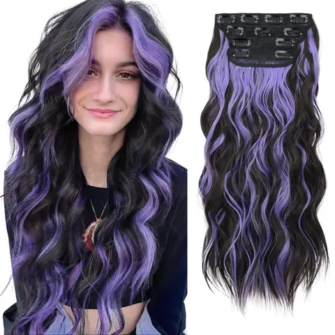 Sohochic AISI HAIR 20 Inch 4PCS Clip in Long Wavy Synthetic Hair Extension Thick Hairpieces Fiber Double Weft Hair for Women Wigs
