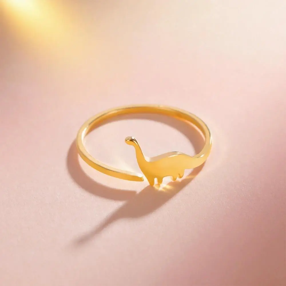 Women's Minimalist Stainless Steel Cute Dinosaur Ring - 1pc Adjustable Open Band, Hypoallergenic, Rust-Resistant, Do Not Fade, Anti-Acid, 0.6g, 7.7mm, Girlfriend Birthday Gift Ideas