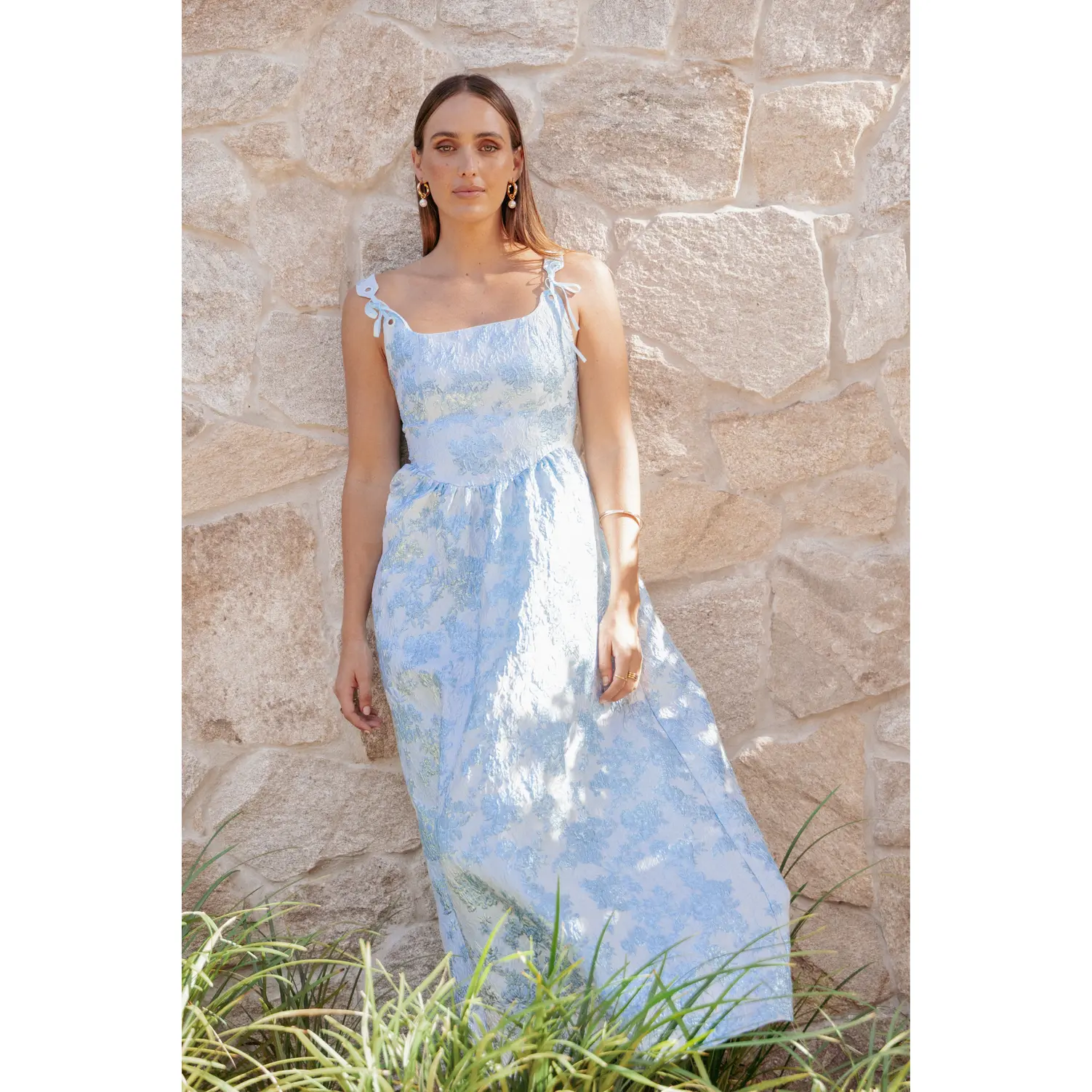 Marcelline Maxi Dress - Blue Brocade