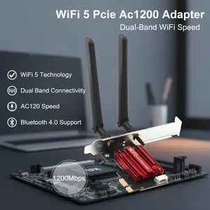 WiFi 5 PCI-E Wireless Adapter AC1200 Network Card Dual Band 2.4G/5GHz 802.11AC For Bluetooth 4.0 Desktop Windows 7/8/10/11