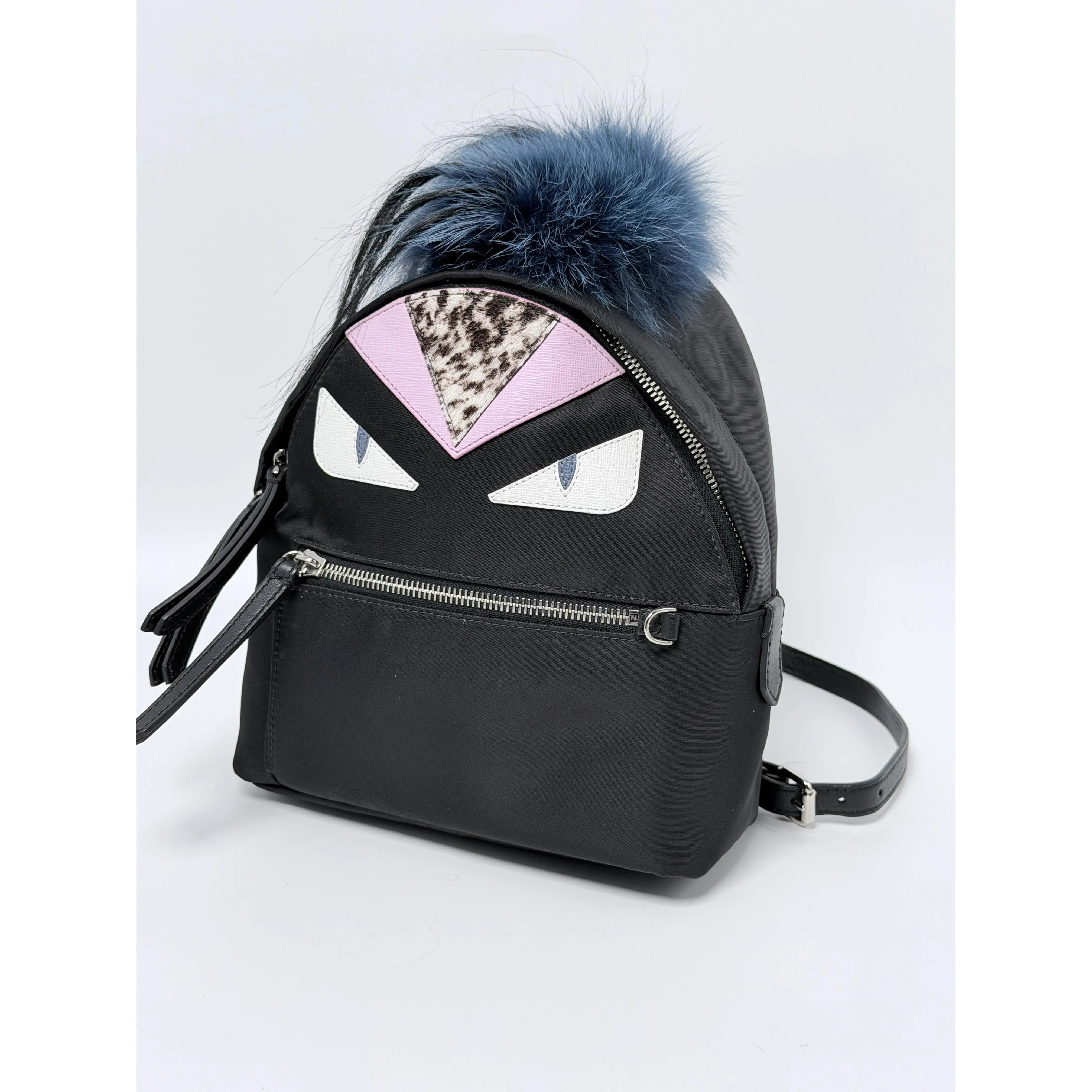 Pre-owned FENDI Leather Backpacks Black Nylon and Monster Eyes Mini Backpack JD005FD