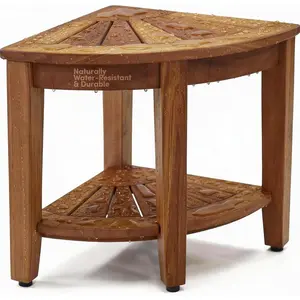 The  15.5" Kai Corner Teak Shower Bench - Shower Stool with Storage Shelf for Bathroom - Durable Water Resistant Shower Chair - Shaving Foot Rest - Indoor & Outdoor Use
