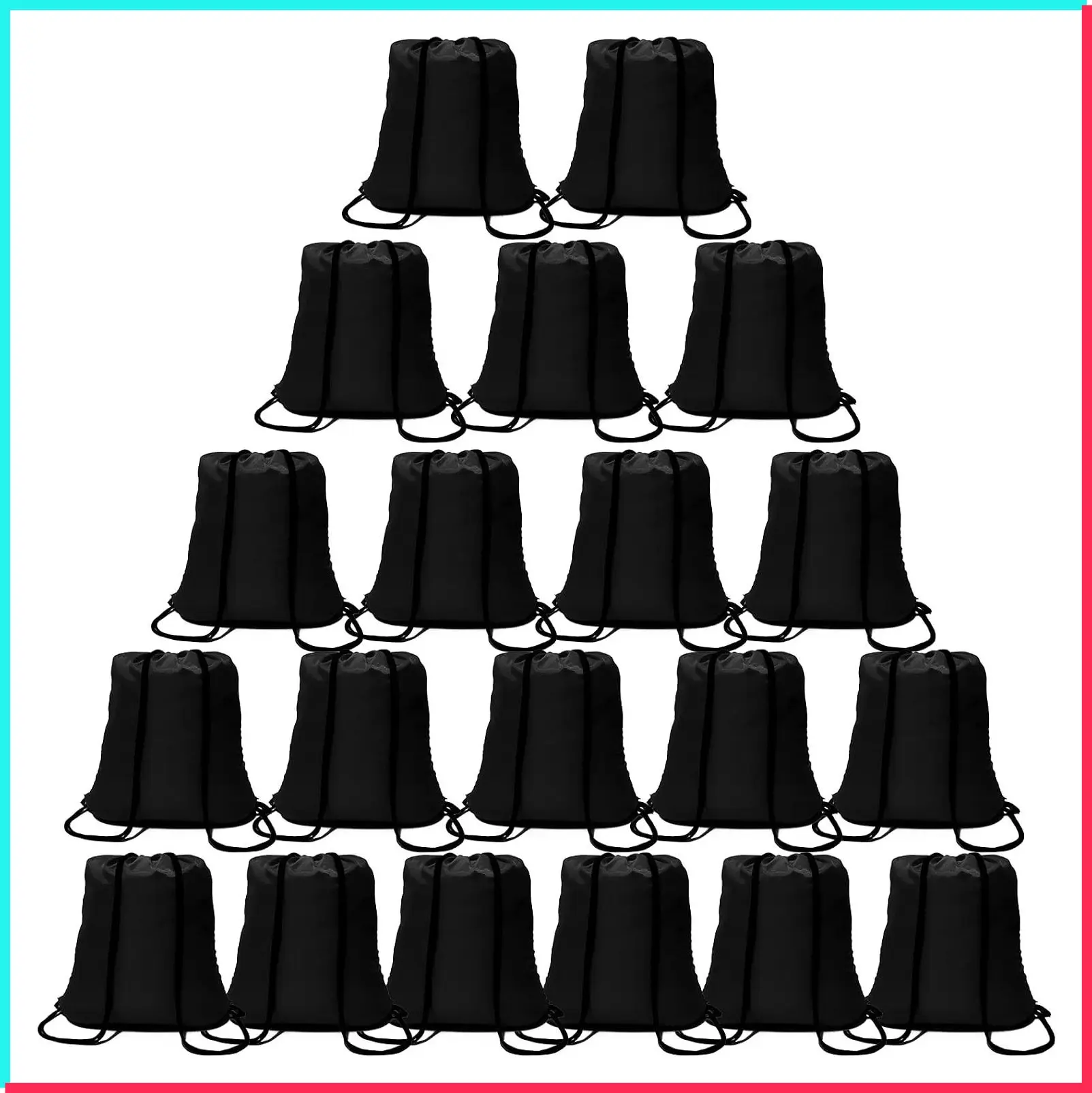 100 Pack Drawstring Backpack Black Bulk Drawstring Bags Nylon String Backpack Gym Cinch Sack Backpack Sport Bag Draw String Party Bags for Men or Women