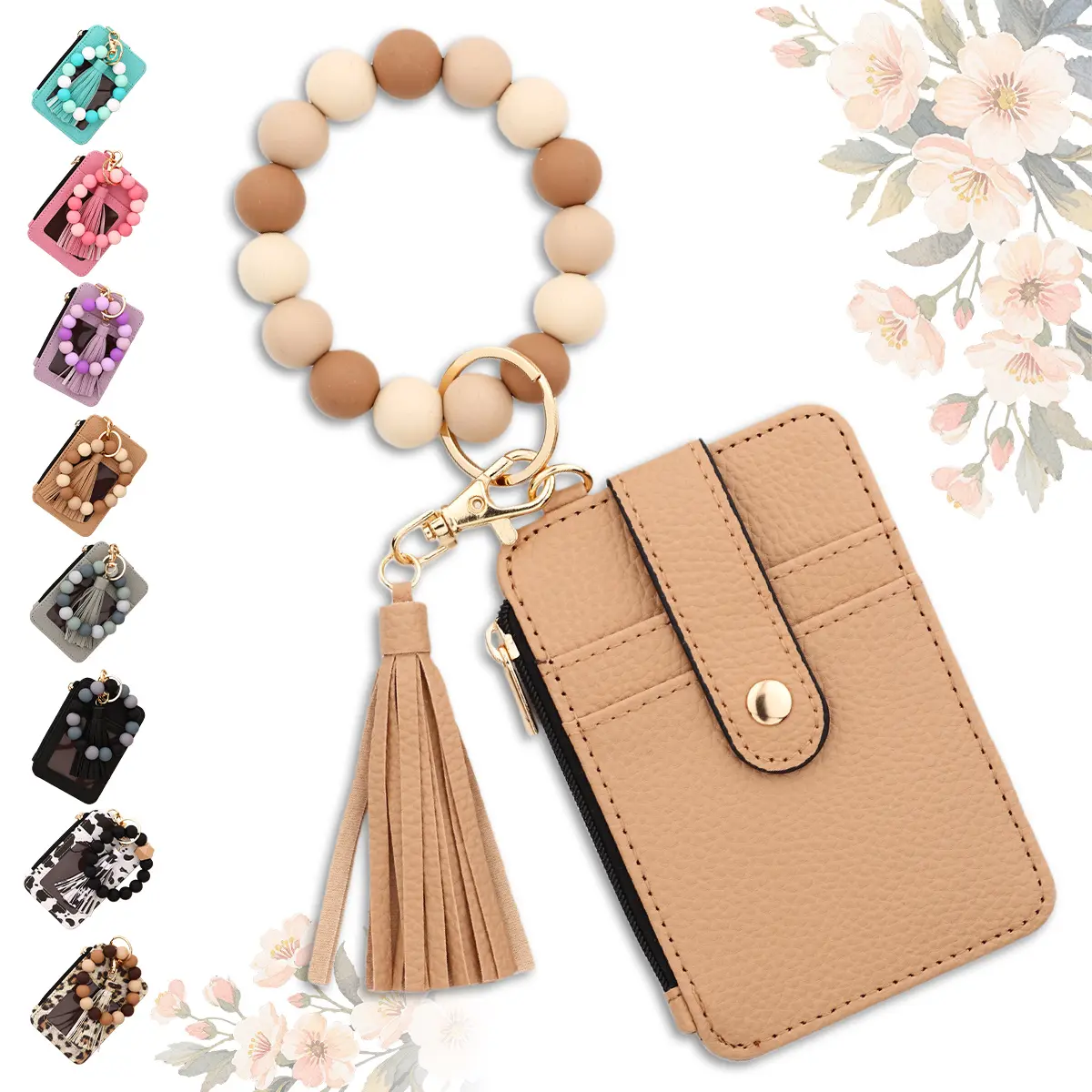 Boho Style Beaded & Tassel Decor Keychain, Keychain Wallet Wristlet Small Credit Card Holder Bracelet Key Chain Purse Bangle Tassel Beads Key Rings for Women, Trendy All-match Keychain for Birthday Gift summerwins