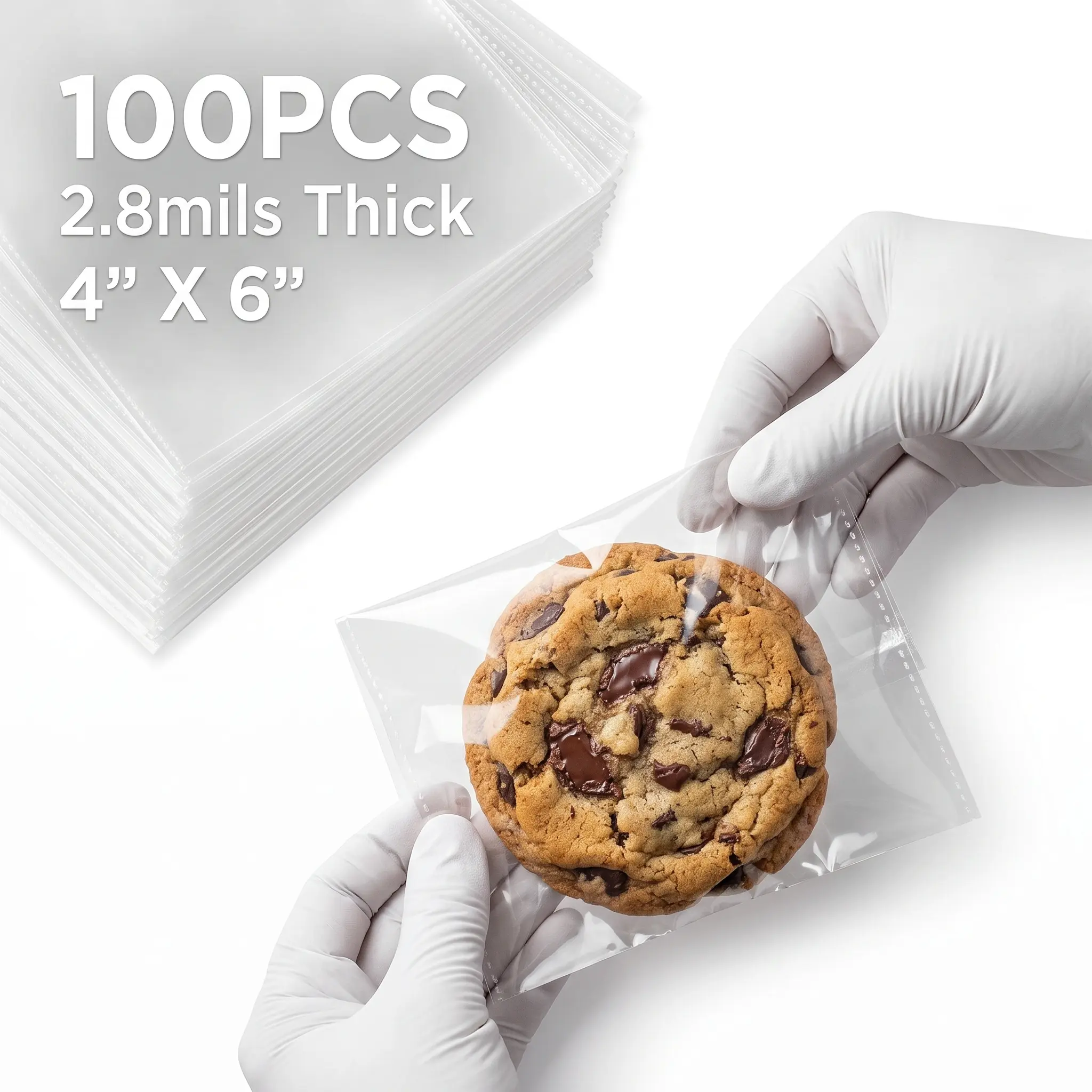 4x6 Inches 100 Pcs Clear Self Sealing Cellophane Bags Cookie Bags Resealable Cellophane Bag for Packaging Cookies,Gifts,Favors, Products,Candy