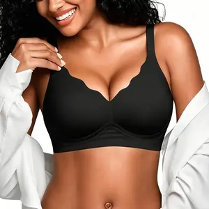 Women's Black jelly bras No Underwire T-Shirt bra Seamless Comfortable Soft Wireless Basic Bridal One Piece Minimalist Everyday Wear with Adjustable Straps Vneck Breathable push up bra