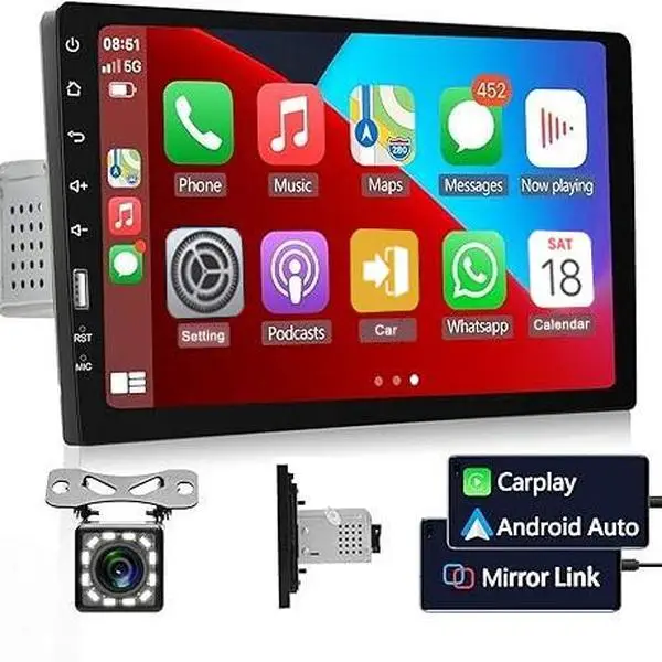 【Roinvou】Single Din Carplay Car Stereo with Android Auto, 9" HD Touchscreen Bluetooth Car Radio Supports FM/AM Radio Mirror Link SWC,Car Audio Receive