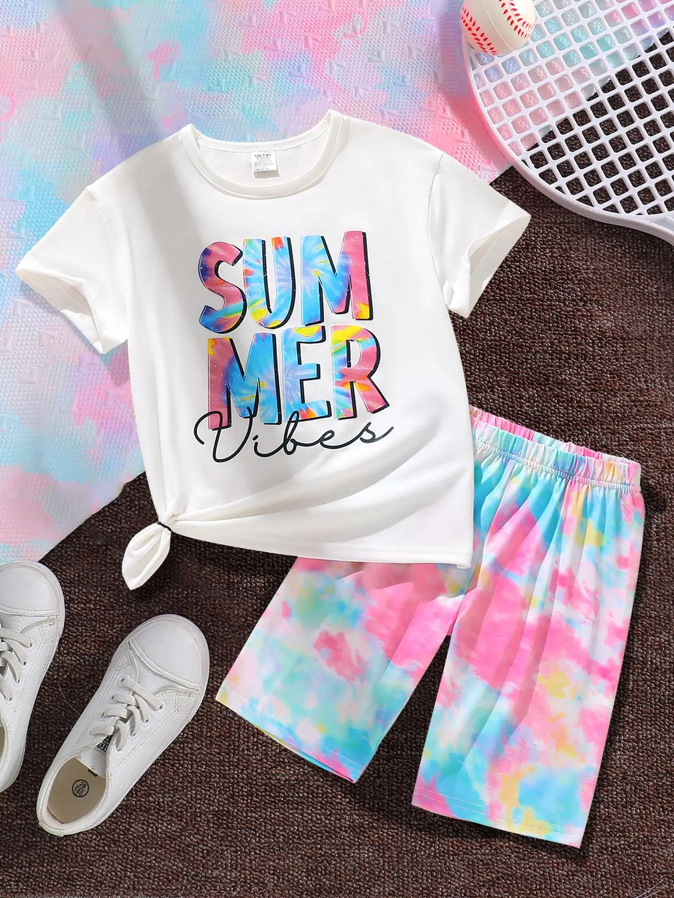 Girl's Letter Print Tee & Shorts Two-piece Set, Casual Short Sleeve T-shirt & Shorts for Summer, Kids Clothes for Daily Wear