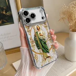 Saintly Radiant Guardian Pattern Four Corner Anti-Fall Phone Case Transparent Electroplated Protective Cover for iPhone 17 Pro Max 16 Air 15 Plus 14 13 12 11 E