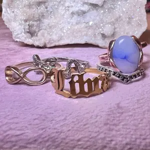 Color mix 5 for 5 ring set with custom Crystal and astrological sign energy balance