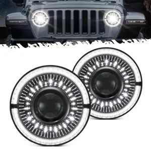 Partsam 7 Inch Round LED Headlight H6024 for Jeep Wrangler JK JKU TJ CJ DOT Approved Auto Car Accessories with Star-up Gradiant Welcome Halo and IP67 Waterproof