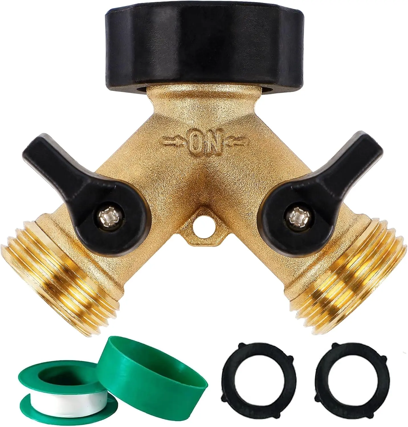 Garden Hose Splitter 2 Way, Heavy Duty Brass Connector Tap Splitter, Y Splitter 2 Valves with 2 Extra Rubber Washers