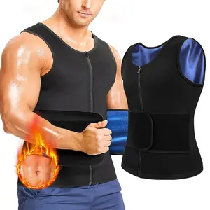 CATTIBOR Menswear Body Shaper Sweat Sauna Vest With Zipper,Men Waist Trainer Sauna Shirt for Men Zipper Sweat Belt Tank Top Fitness Workout Sports Vest ,Gym Excerise Sleeveless Shirt,Men Underwear