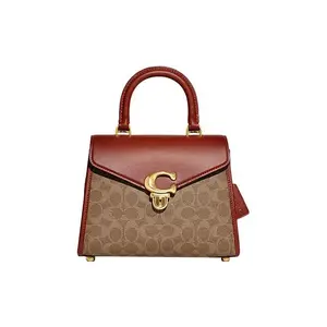 Coach Samy 24 Classic Monogram Push-Lock Crossbody Bag for Women, Brown and Red Leather-PVC Blend
