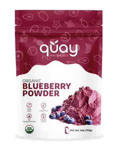 QUAY NATURALS Organic Blueberry Extract Powder 4oz Freeze Dried No Additives Non-GMO US Certified Beverage