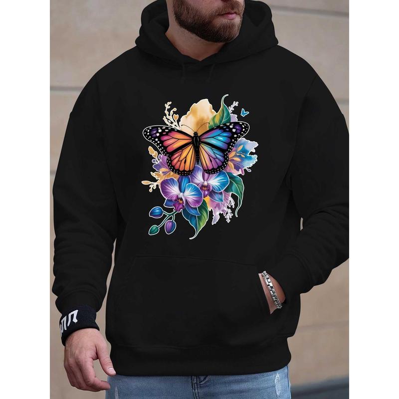 Women's Bright Yellow Butterfly Floral Print Hoodie - Long Sleeve Hooded for Fall Winter - Casual Streetwear Gift - Trendy Cozy Fashion - Floral Hooded Sweater - Bee Rose Hummingbird Design