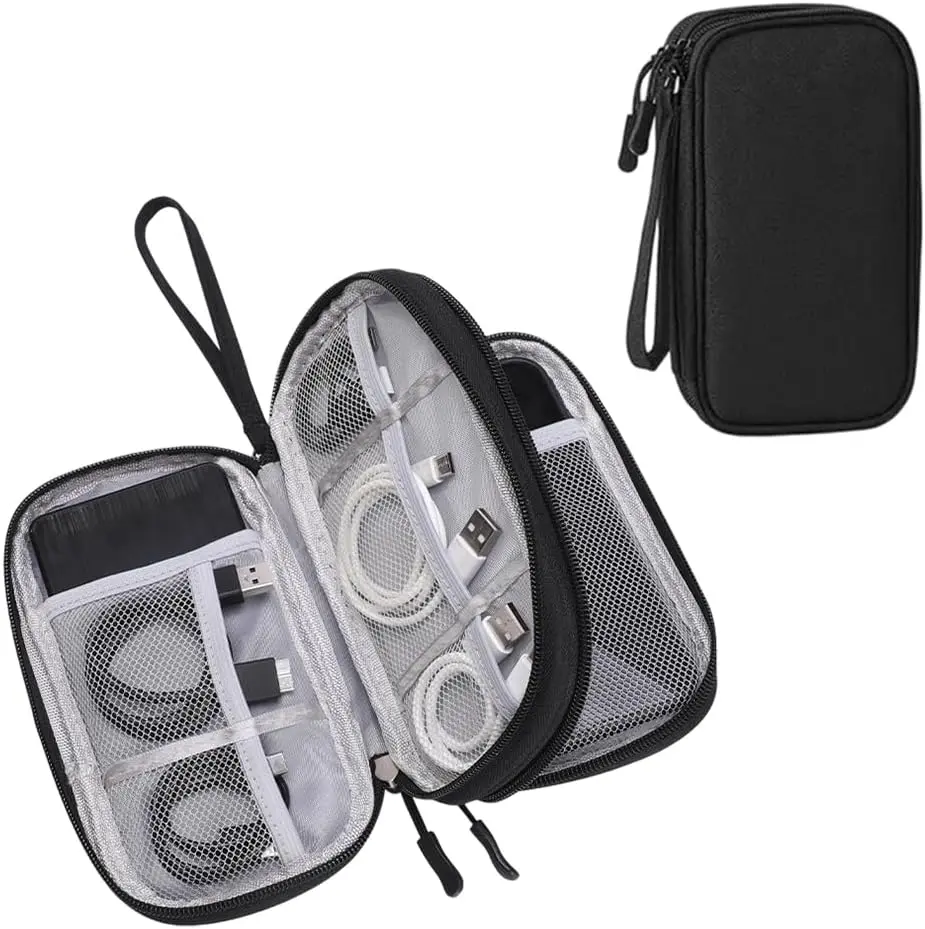 Travel Cable Organizer Pouch, 2026 New Portable Waterproof Double Layers Storage Bag for Cable, Cord, Charger, Phone, Earphone, Medium, with Removable Card Slots for USB Adapter
