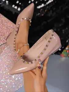 Women's Fashionable Studded Decorated Pointed Toe Flats, Lightweight Comfortable Low Heel Shoes, Casual Versatile Shoes for Daily Wear, Girl