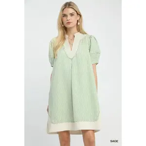 Umgee Pinstripe Shift Dress with Contrast Trim