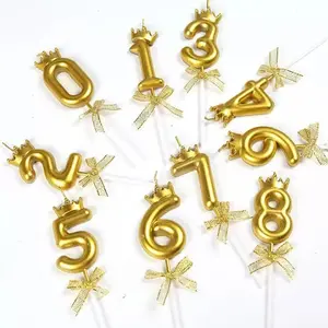 Luxury Matte Golden Crown Number Paraffin Wax Birthday Candles - Cake Decoration Supplies with Crown Tops, Number Shapes, Light Ornaments for Birthday Parties, Wedding Anniversaries