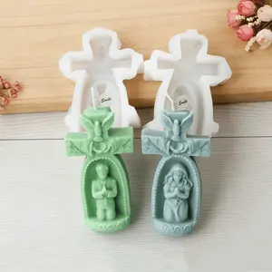 Silicone Candle Mold, Handmade Silicone Cross Figure Plaster Resin Craft DIY Tool, Silicone Scented Candle Soap Mould for Candle Maker
