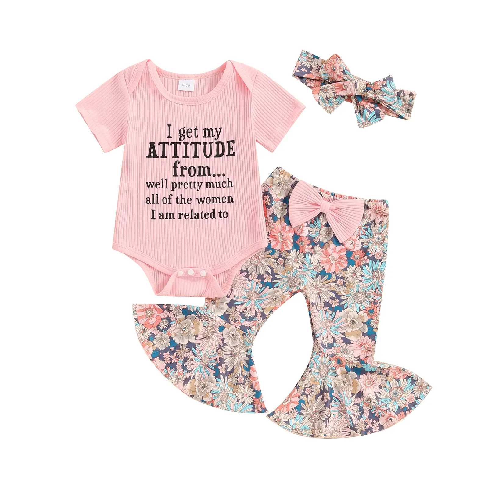 Baby Girl Clothes Newborn Outfit Infant Romper Floral Pants Set Headband Cute Newborn Going Home Outfit 3PCS 0-18M