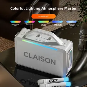 CLAISON Portable Wireless Karaoke Speaker, Equipped with 2 Wireless Microphones, RGB Lighting Effect, High And Low Volume Adjustment Function, Voice Effect, Supports TF Card, USB, Wireless, File Playback. Suitable for Home Use, Outdoor Activities