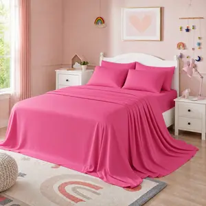 Cosybay Bamboo Sheets Set 6 Pcs pink color,1 flat sheet, 1 Fitted sheet, 4 pillowcases,Cooling Breathable & Hotel Luxury Super Silky Soft, 16'' Deep Pocket, Free-Wrinkle, Fade Resistant, #summervibes  #summerwins
