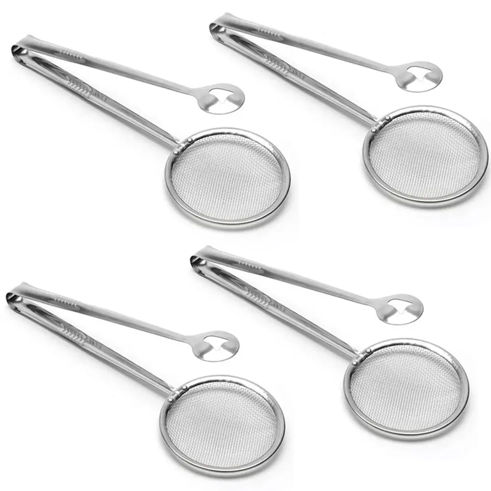 4Counts/Set Stainless Steel Four-In-One Drain Sieve, Nano Hydrophobic Anti-Mold Oil Filter, Baking Camping Dual-Use, Efficient Rust Prevention Kitchen Tool