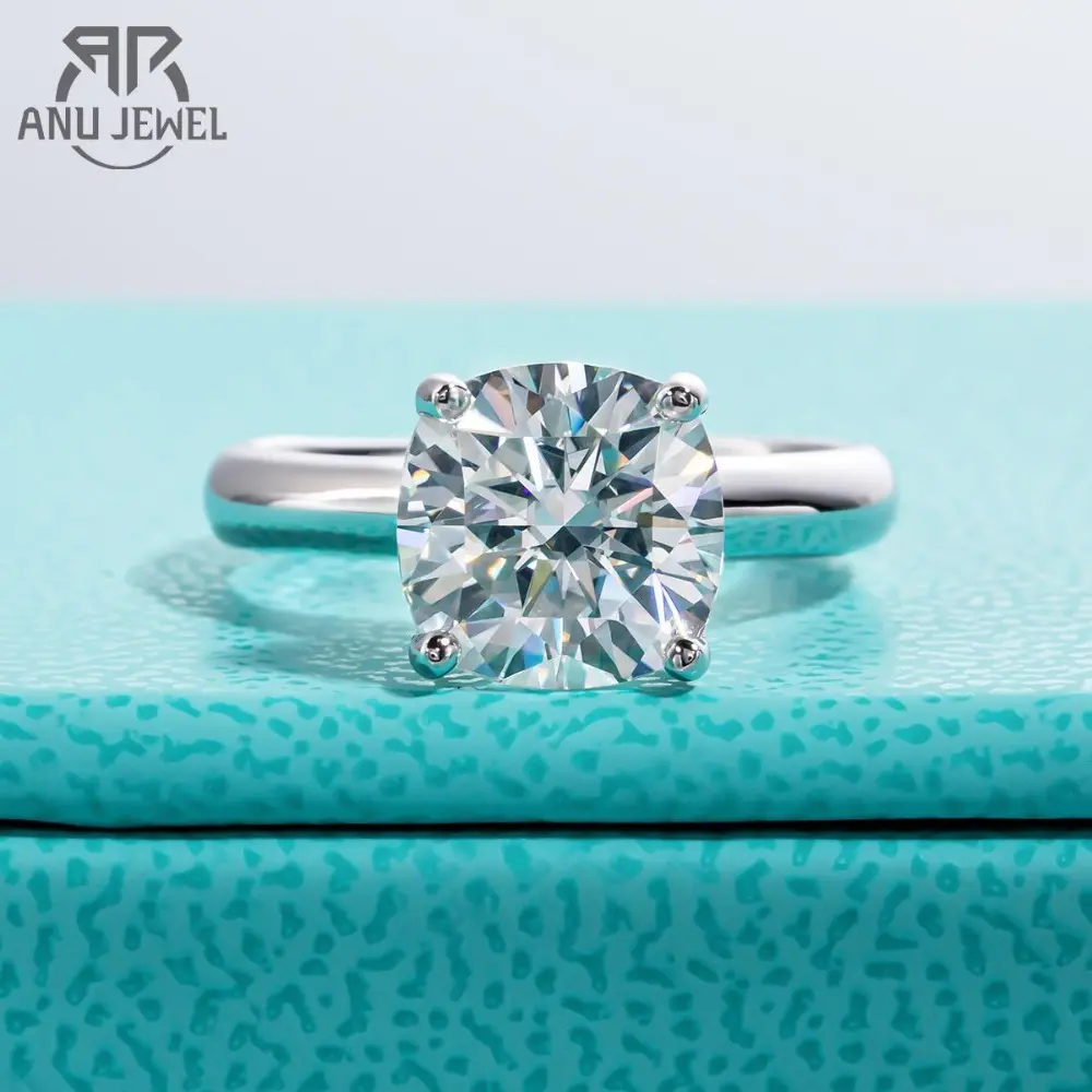 AnuJewel 3.5ct D Color Cushion Cut Moissanite Engagement Wedding Ring 925 Sterling Silver Rings For Women Jewelry Whole