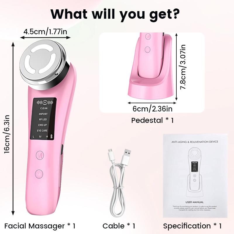 M80B Multifunctional Skincare Device, EMS, Vibration, 3 Color LED Lights (Red, Green, Blue), Heated Massage, 3 Intensity Levels, 5 Modes for Deep Cleansing, Skin Nourishment, Firming, and Eye Care