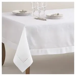 70"x120" Hemstitch Border Design Tablecloth White - Saro Lifestyle