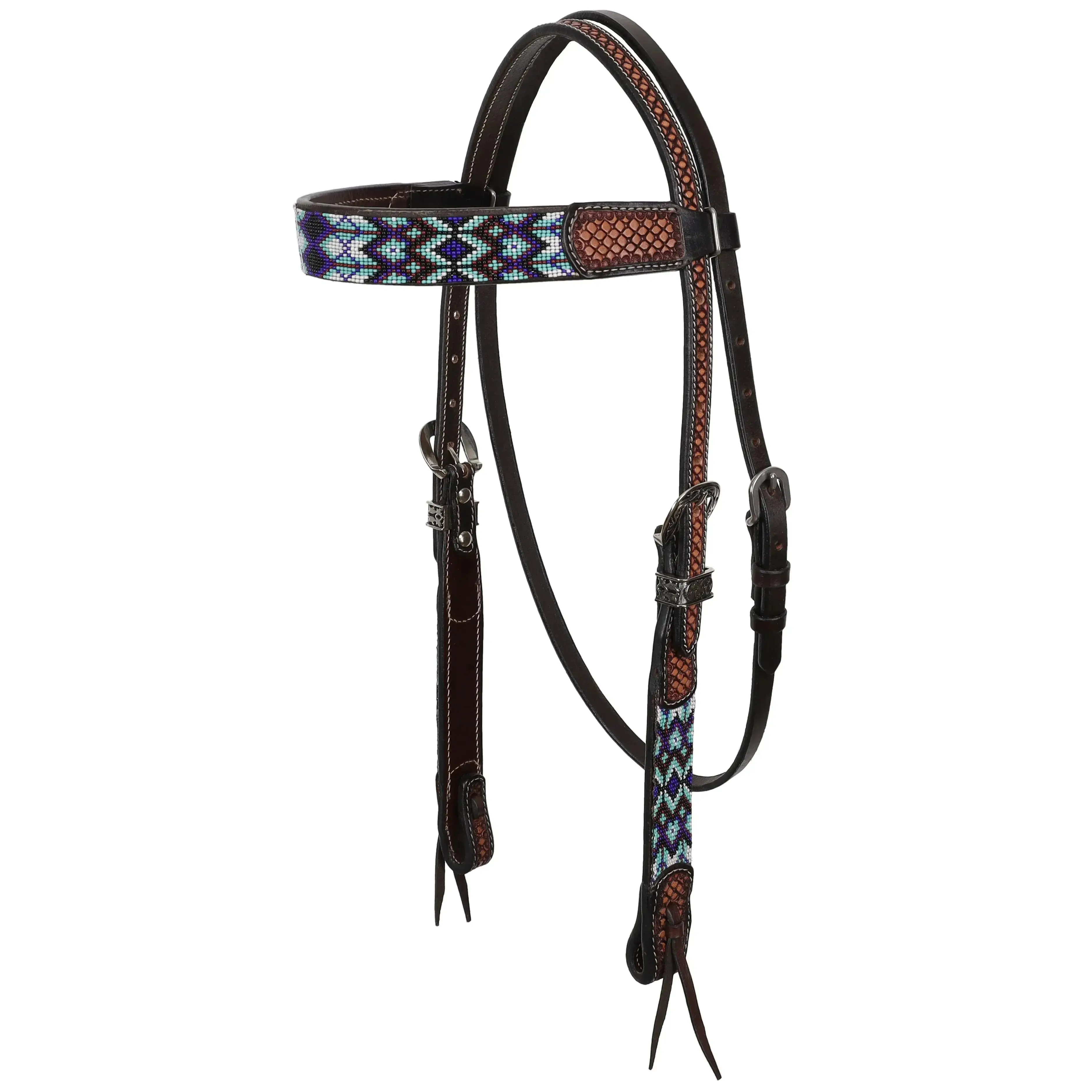 Navajo Nights Argentina Cow Leather Beaded Browband Headstall