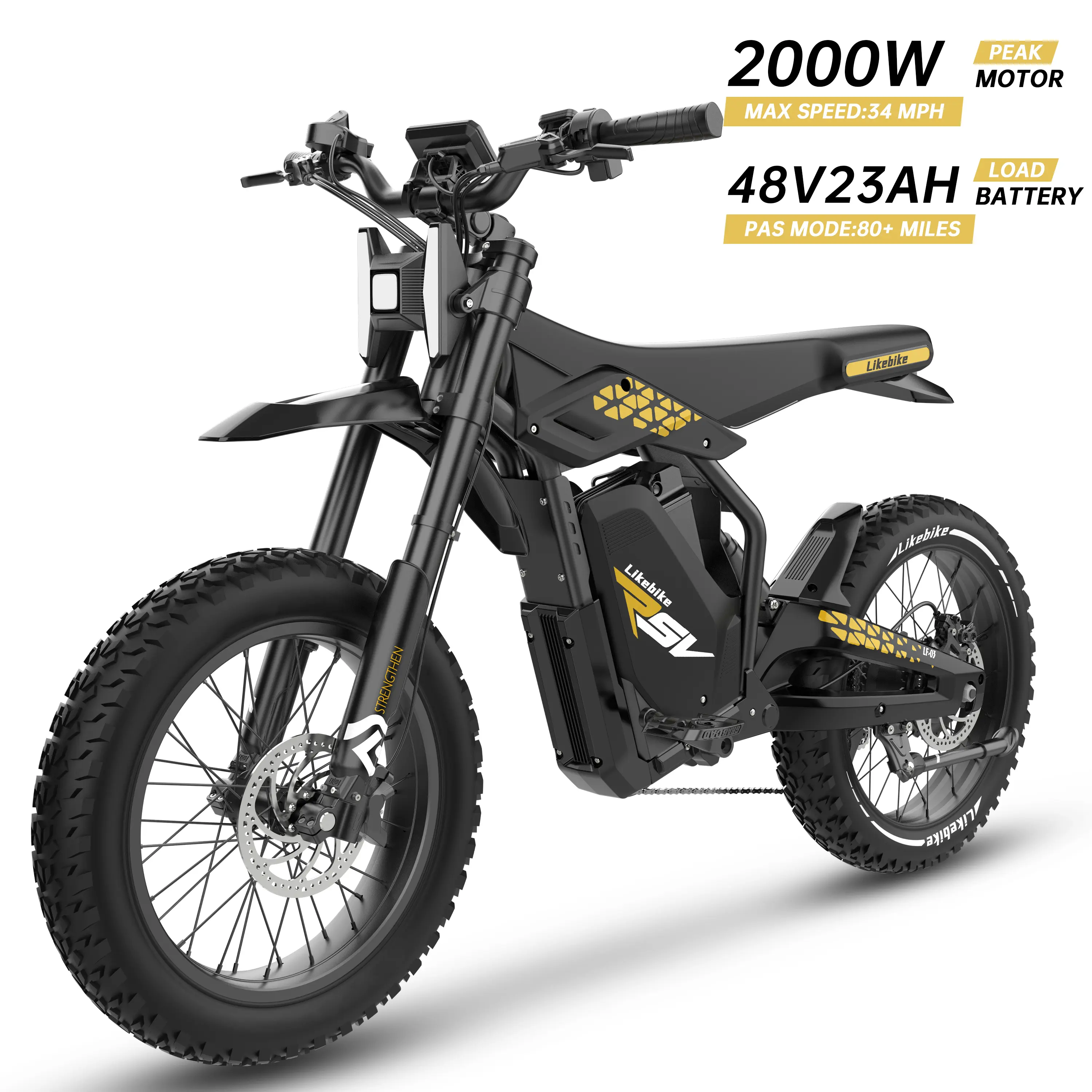 Electric Dirt Bike for Adults with 2000W Motor & 34 MPH Speed, 20" Off-Road Fat Tires, 48V 23Ah UL-Certified Lithium-Ion Battery, Dual Suspension & Hydraulic Brakes for Trail Riding, Mountain Trail Adventures, 34Mph Speed, Hydraulic Brake, 85+ Mi Range, 7