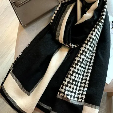 Houndstooth & Plaid Pattern Scarf, Casual Soft Warm Wrap Shawl for Women, Fashion Accessories for Daily Wear, Trendy All-match & Exquisite Scarf for Birthday Gift