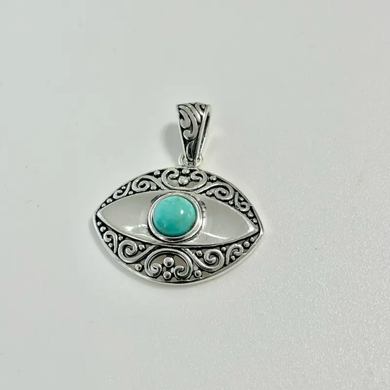 Sterling Silver 925 Turquoise Eye Oxidized Pendant Charm