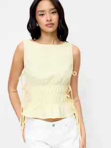 Cider Cotton-blend Round Neckline Plain Knotted Cami Blouse