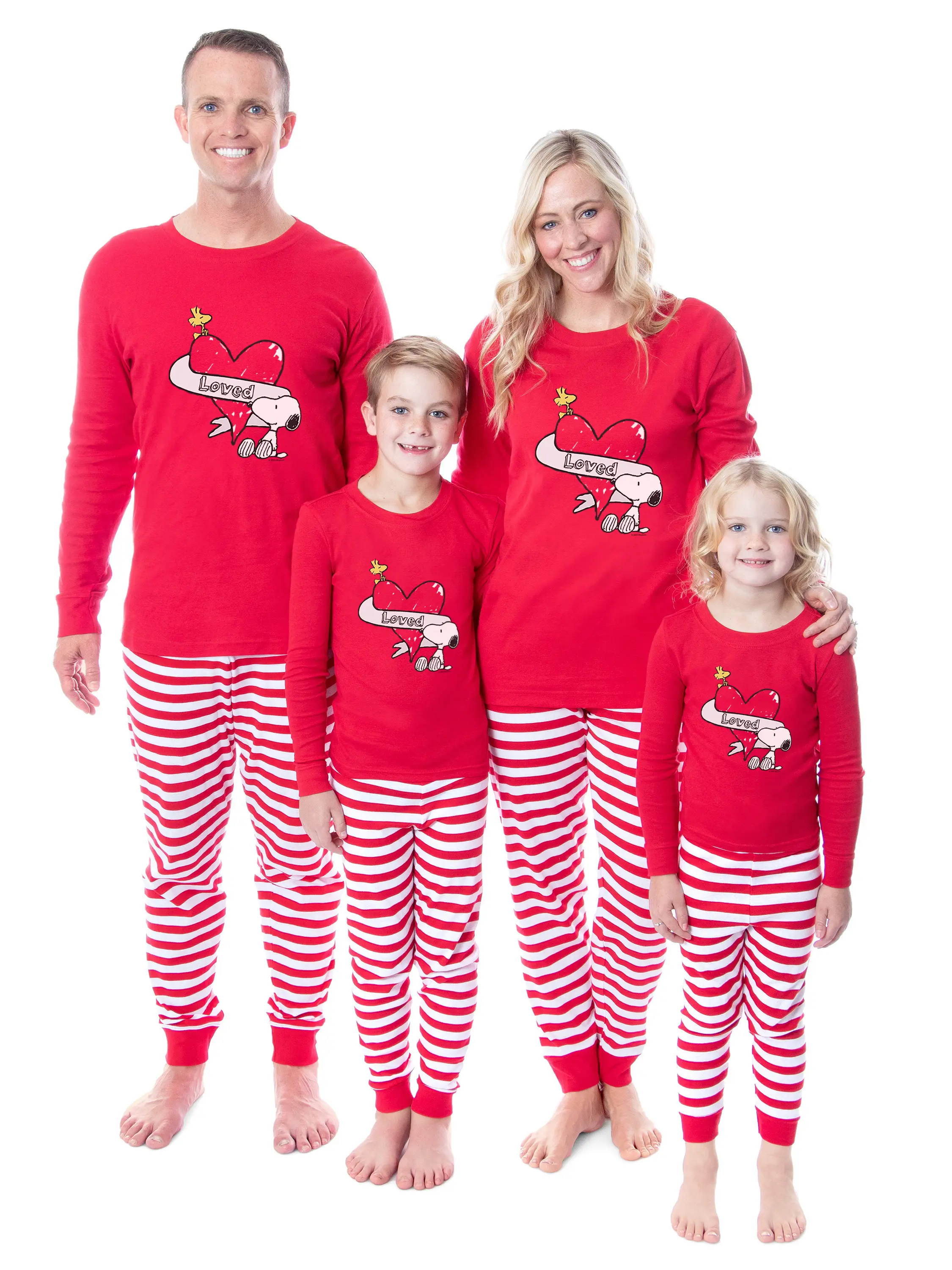 Peanuts Snoopy and Woodstock Loved Tight Fit Cotton Matching Family Pajama Set