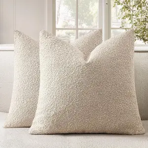 Pack of 2 20x20 Inch Decorative Boucle Throw Pillow Covers Textured Square Pillowcaes Cozy Soft Cushion Covers Home Decor for Sofa Couch Living Room Home Decor,Neutral