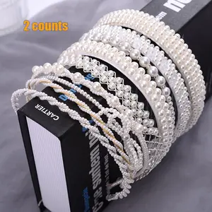 2 pairs of white imitation pearl hairbands/headbands for women, accessory for loose hair, hair clips for girls, fashionable women’s hair accessories, suitable for special occasions and daily wear. New pearl hairbands for women, internet celebrity headband
