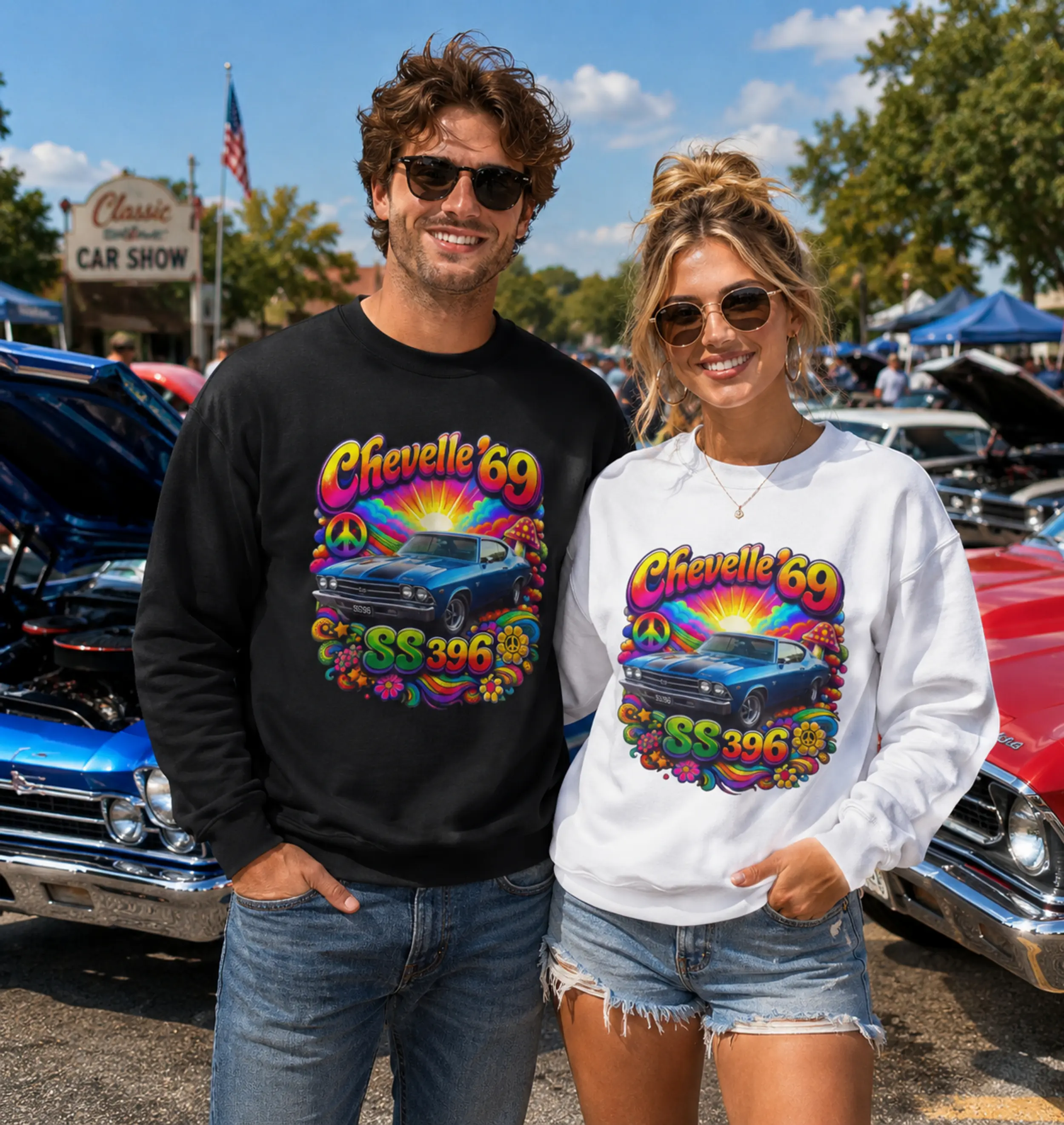 '69 SS 396 Car Sweatshirt | Retro Psychedelic Muscle Car Design