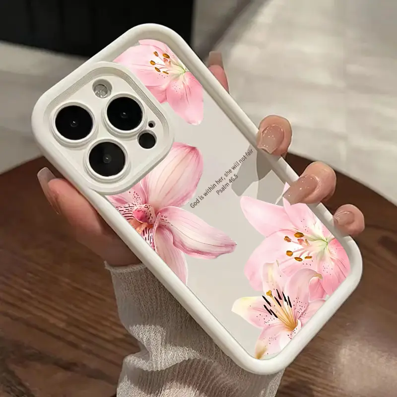 Pink lily Stylish Bible Radiant Blossoms Pattern TPU Phone Case for iPhone 16 15 14 Pro Max 13 12 11 XR XS Plus Shockproof Full Camera Protection Durable Slim Silicone Cover Cellphone Protective Smartphone Casing