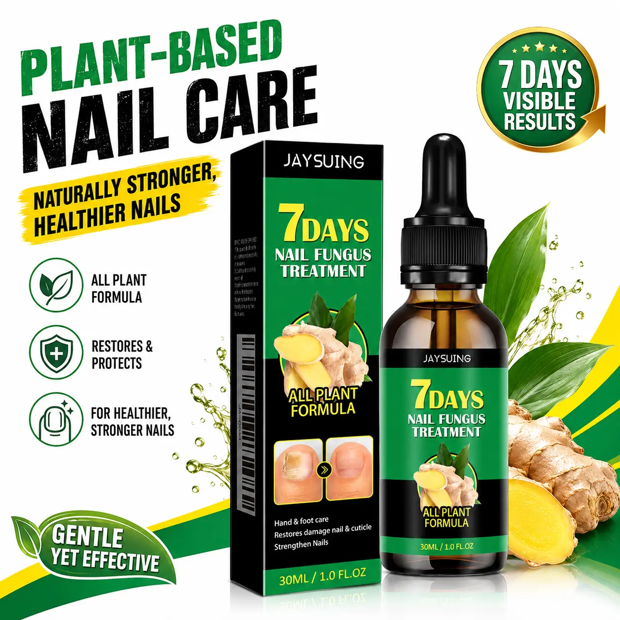 Ginger Nail Repair Serum, 7-Day Fungal Removal Nail Thickening Solution, Liquid Treatment for Healthy Growth that Enhances Natural Shine