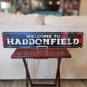 6" x 30" Aluminum Welcome to Haddonfield Reflective Street Sign for Home Decoration Heavy-Duty Construction High-Intensity Prismatic Sheeting Indoor & Outdoor Use