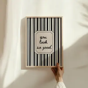 You Look So Good Print, Black Striped Bathroom Decor, Modern Minimalist