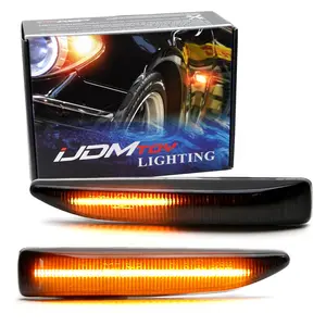 iJDMTOY Smoked Lens Sequential Blink Amber LED Side Marker Light Assembly For 2002-2008 BMW E65 E66 E67 7 Series, Powered by 36-SMD LED