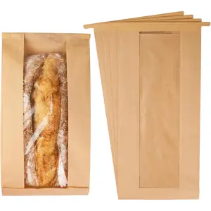 50 Pack Long Paper Bread Bags with Tabs for Homemade Sourdough, Resealable Bakery Bags with Window for Oval Sourdough Bread, Loaves, Pastries, Baguettes (6.3x2.7x13.7 Inches) |  Resistant